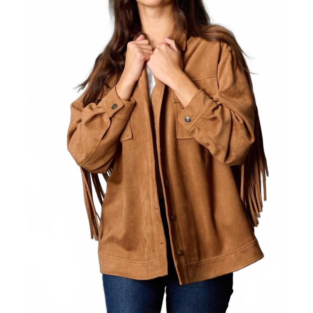 NEW BEFORE YOU fringe suede jacket in camel